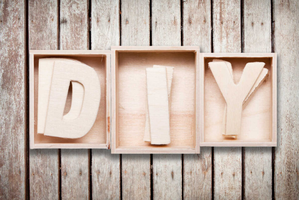 Wooden craft letters forming "DIY"
