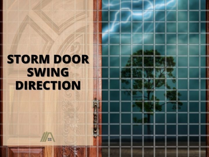Double door with the other half open to a view of a stormy horizon; Storm Door Swing Direction