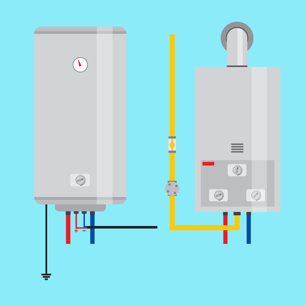 Vector illustration of a set of gas water heater and electric water heater
