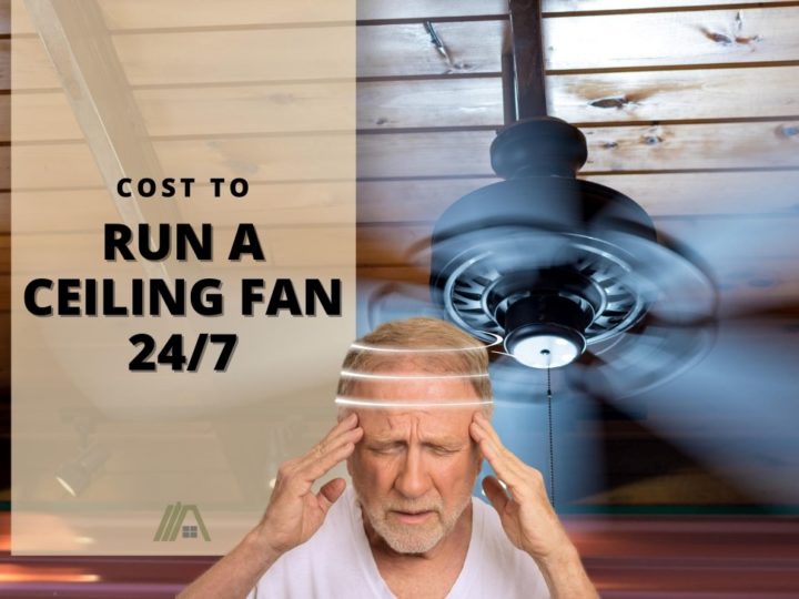 man getting dizzy; ceiling fan running at high speed; Cost to run a ceiling fan 24/7 (table with monthly and annual costs)
