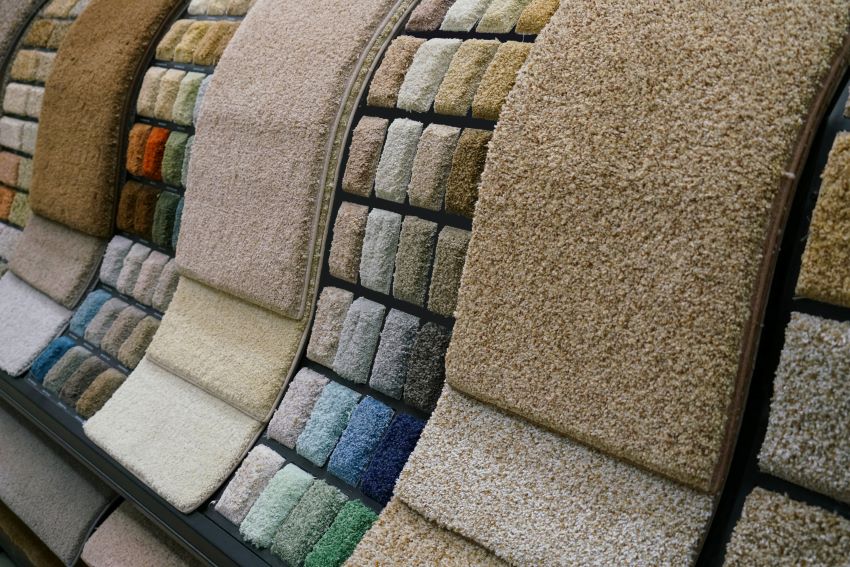 variety of carpet samples in a store
