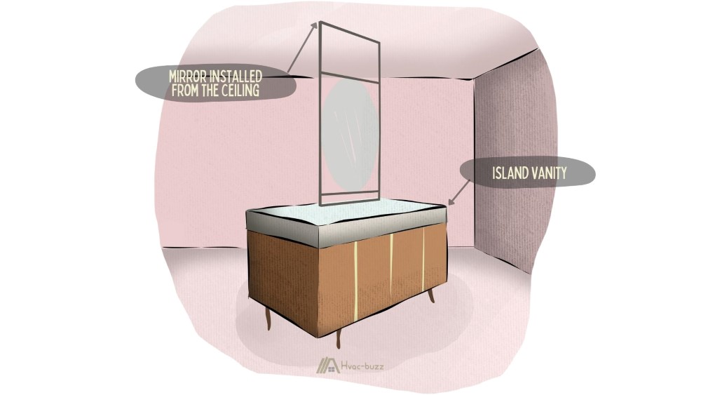 Island vanity in the center of a bathroom