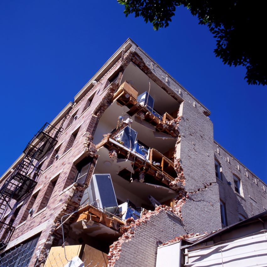 Structurally damaged apartment building