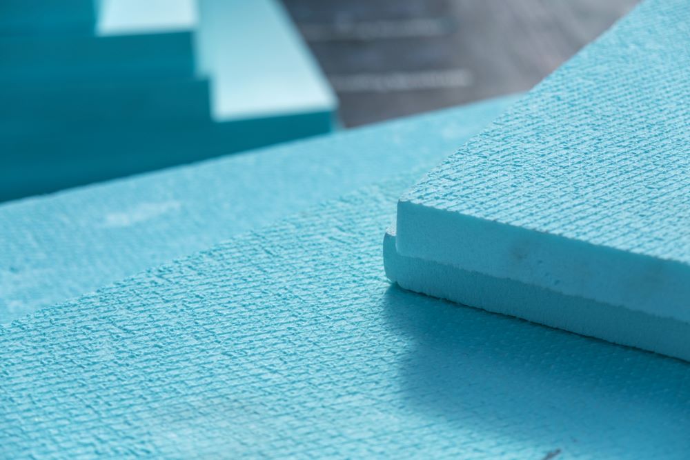 Blue XPS polystyrene insulation boards