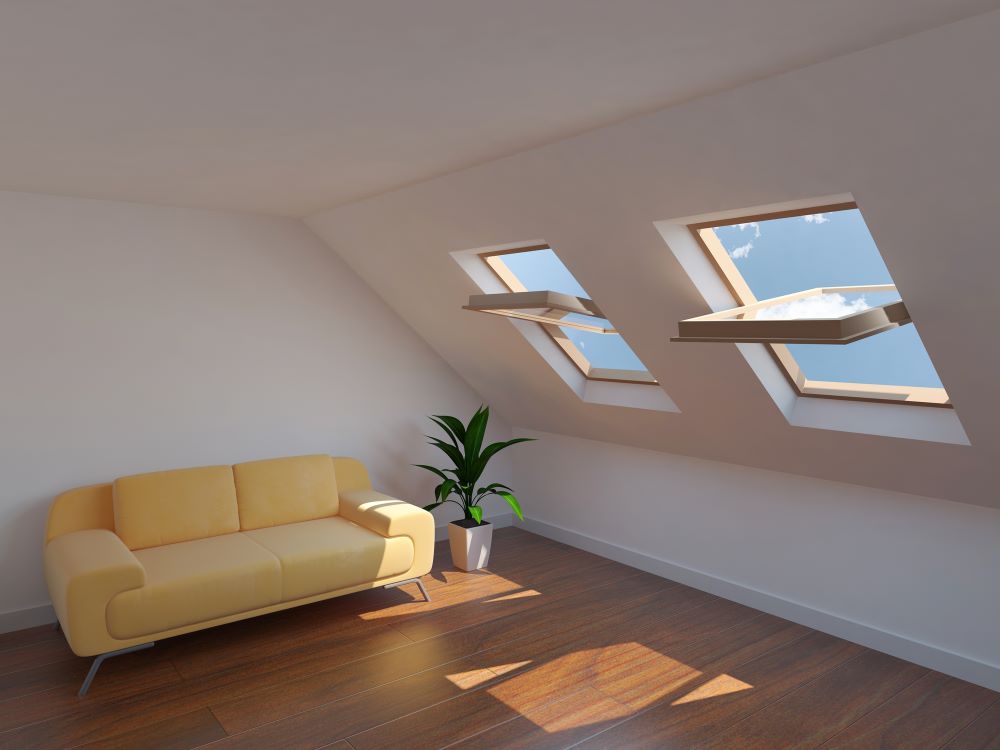 Modern interior design with venting skylights