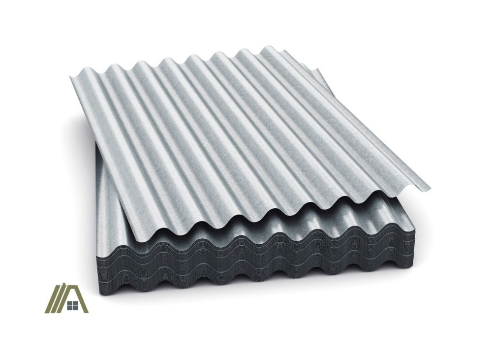 Group of wave shaped zinc-plated metal sheets 