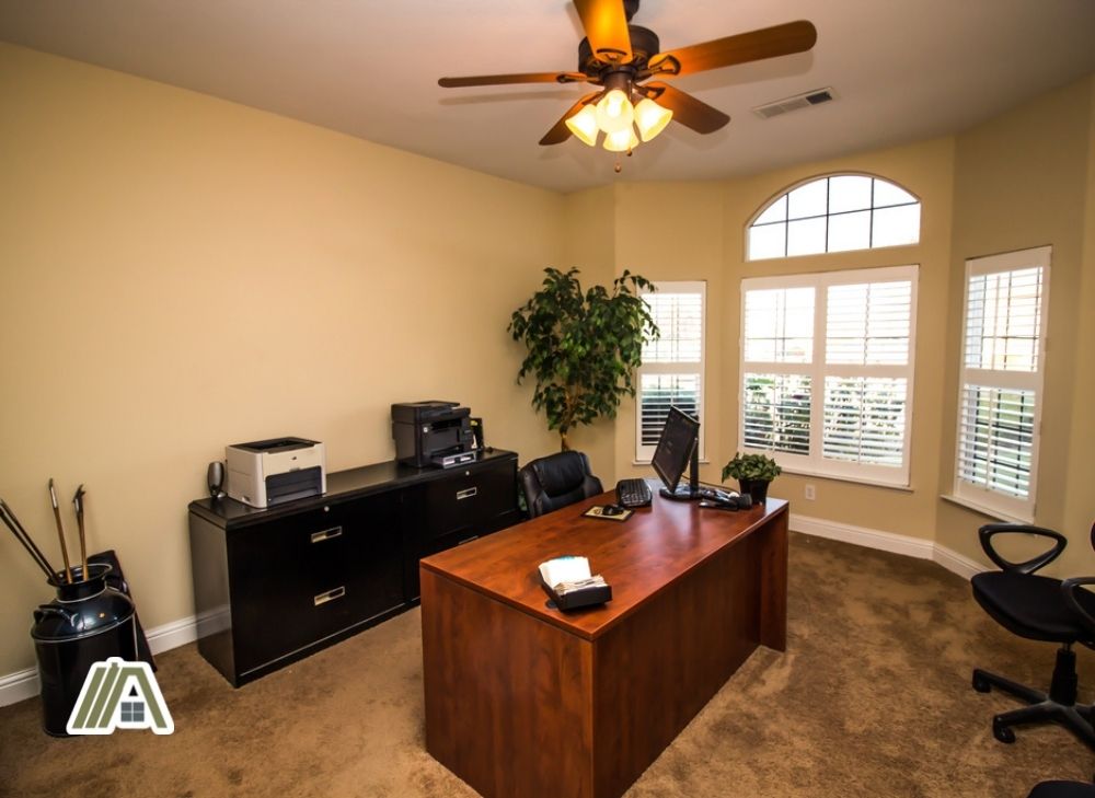 Office with a ceiling fan