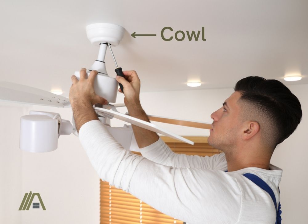 electrician fixing the cowl of ceiling fan