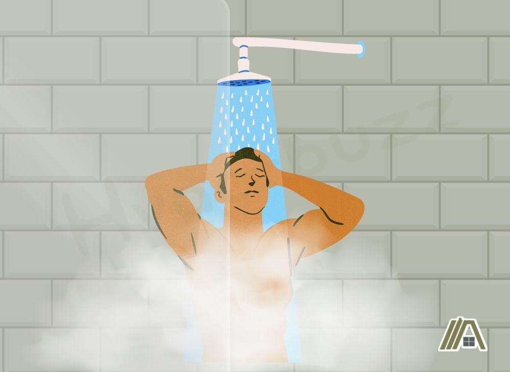 Illustration of a man taking a Steamy Hot Shower