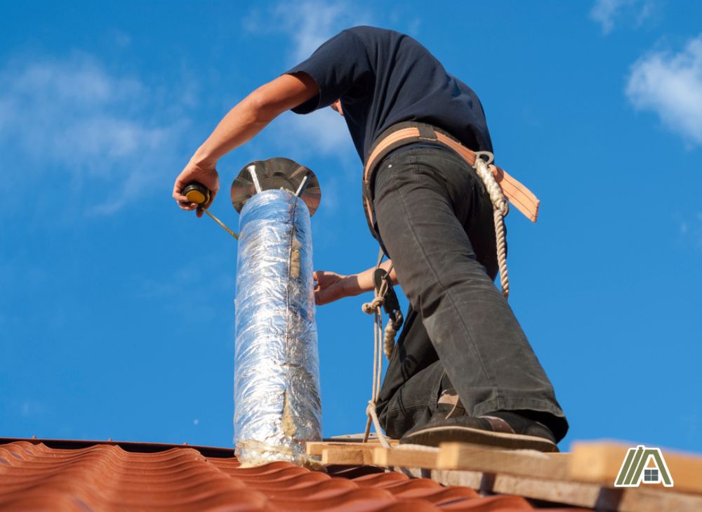 Man repairing roof ventilation hood