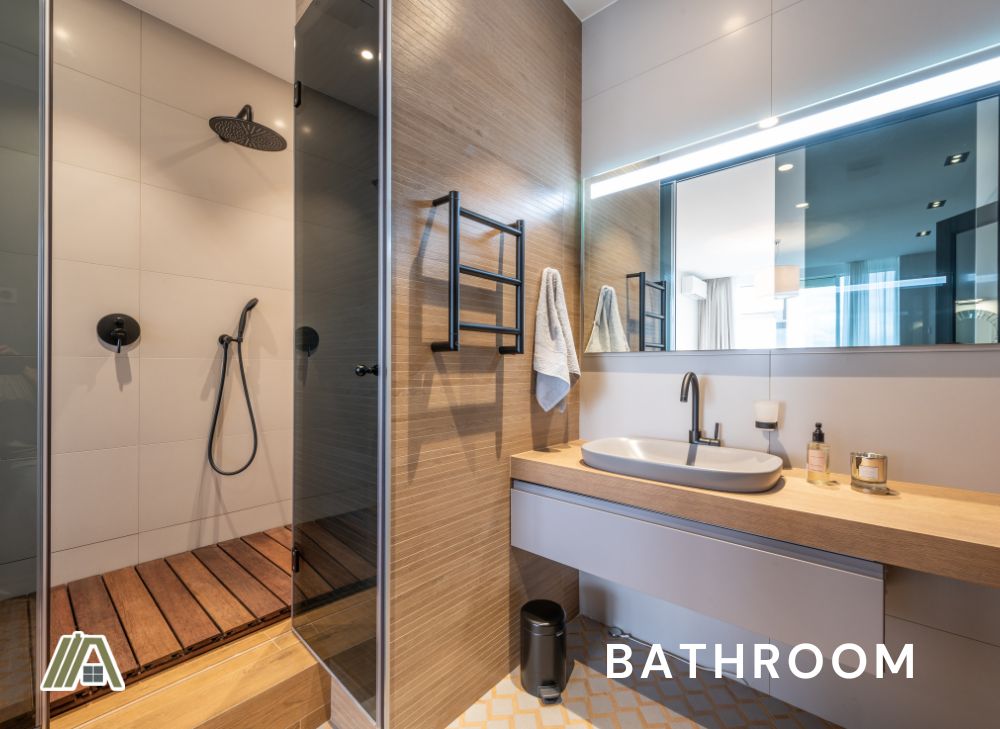 Modern bathroom with different wood accents