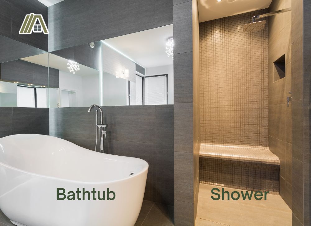 Modern bathtub with a shower stall