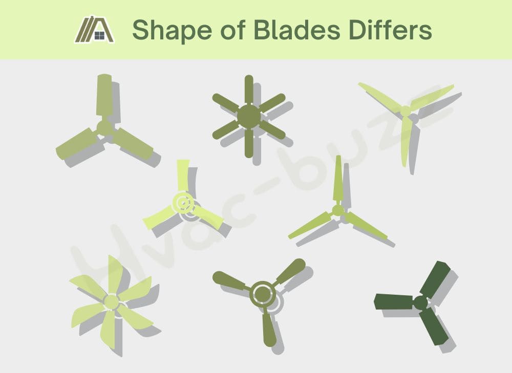 Illustration of different shapes of ceiling fan blades