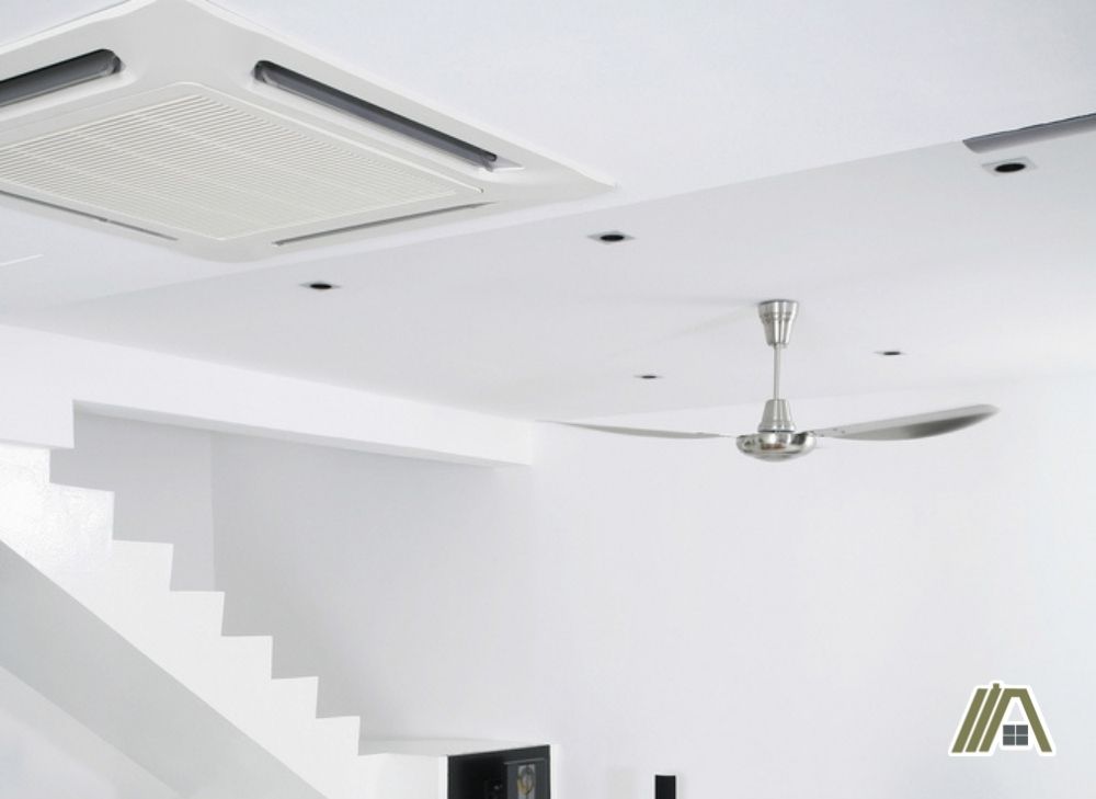 Silver ceiling fan with airconditioning unit