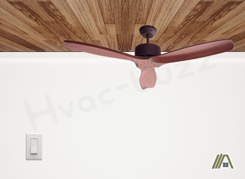 Wooden ceiling fan and a switch