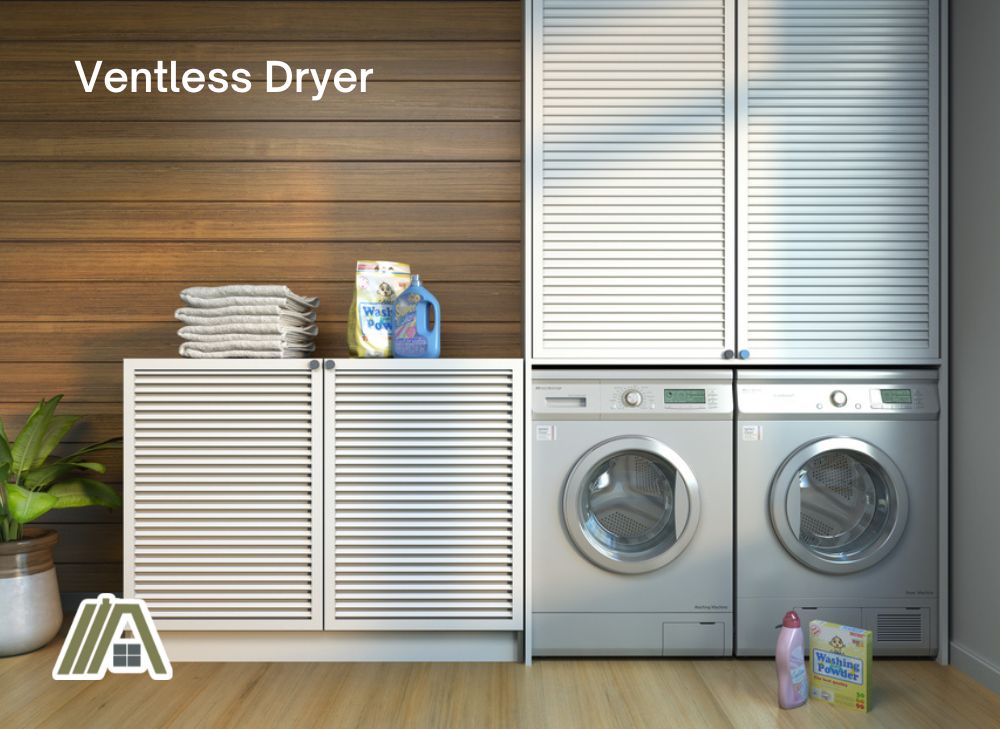 Compact ventless dryers inside a white cabinet