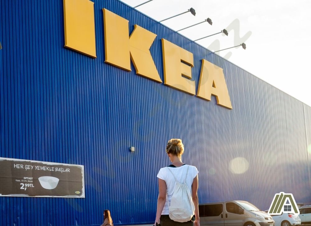 Blonde woman walking towards IKEA Store