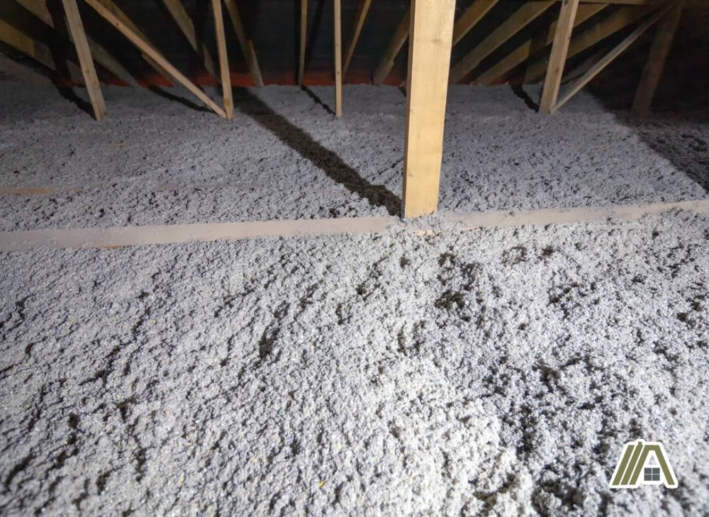 Cellulose insulation poured in an attic