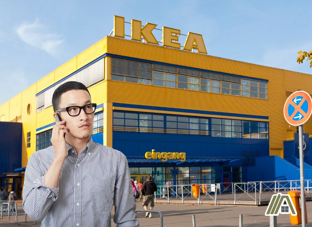 Man calling someone from IKEA using his phone