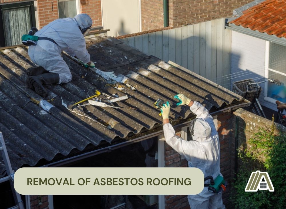 Men wearing PPE removing asbestos roofing