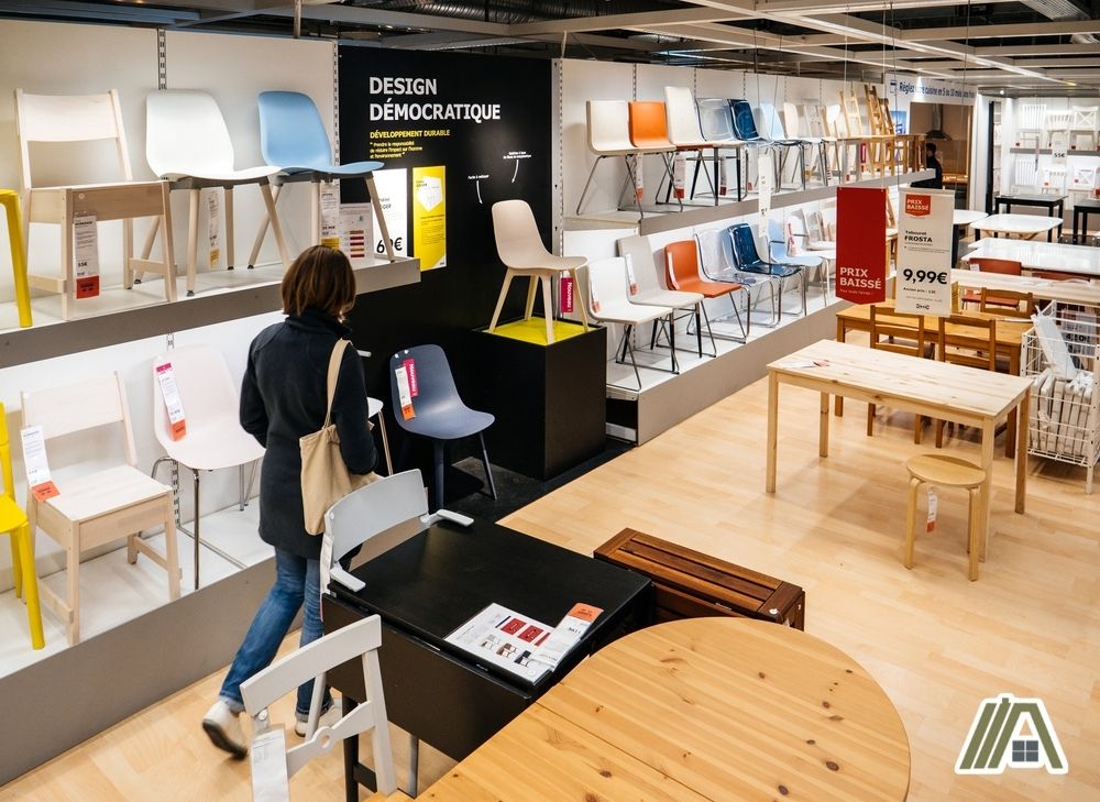 Woman checking chairs at IKEA Store