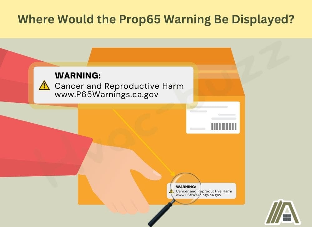Where Would the Prop65 Warning Be Displayed_, illustration of a man holding a package with Prop65 warning on it