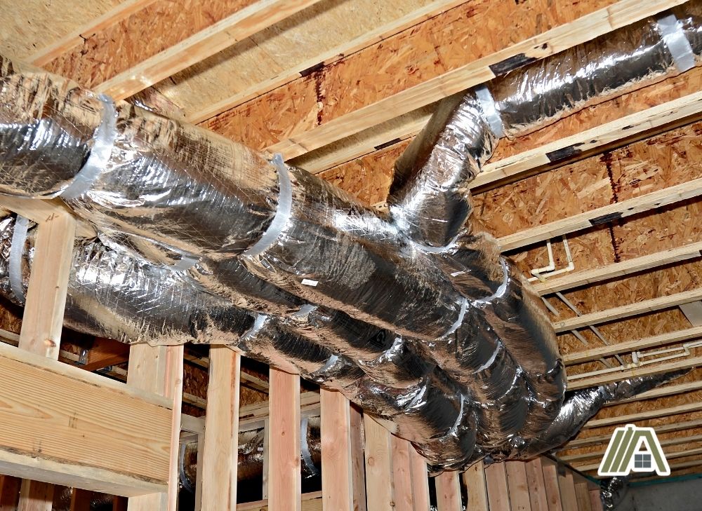 Flexible ducts with insulation installed in the ceiling