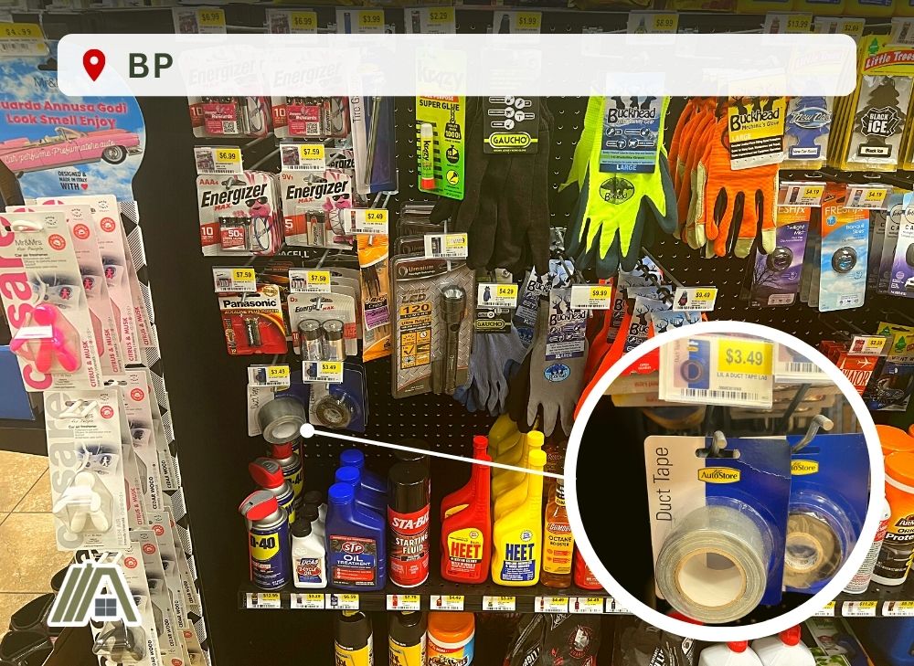 BP gas station automotive supplies aisle, duct tape price united states