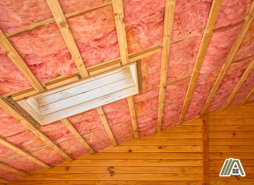 Pink wool insulation installed in the roof