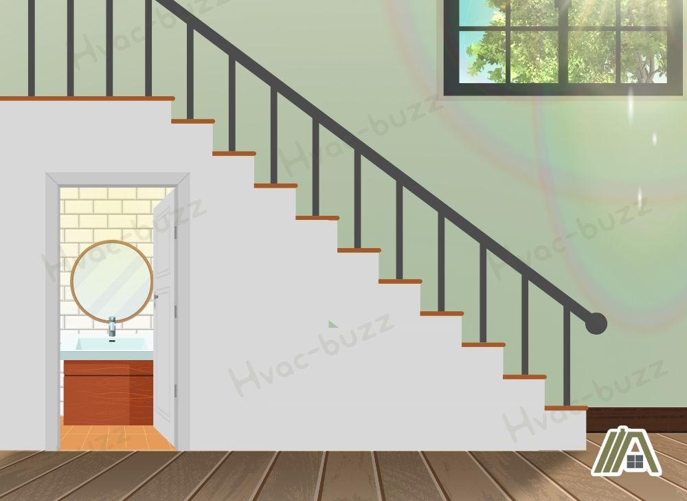 staircase with bathroom or toilet underneath illustration
